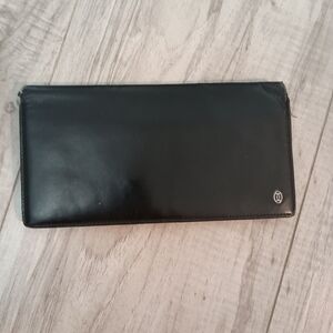 CARTIER 2C Logo Bifold Wallet Purse Leather Black Silver Made in France